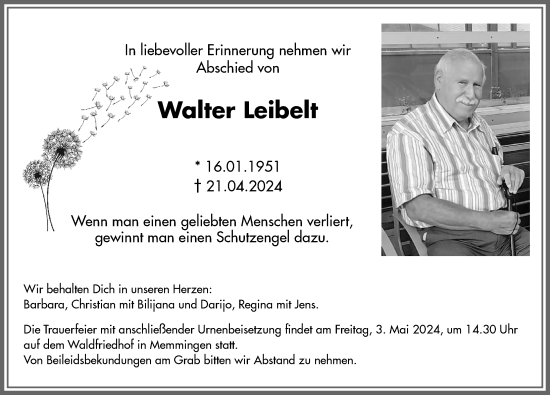 Traueranzeige von Walter Leibelt von Memminger Zeitung