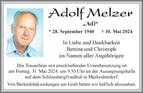 Traueranzeige von Adolf Melzer von Allgäuer Zeitung, Marktoberdorf