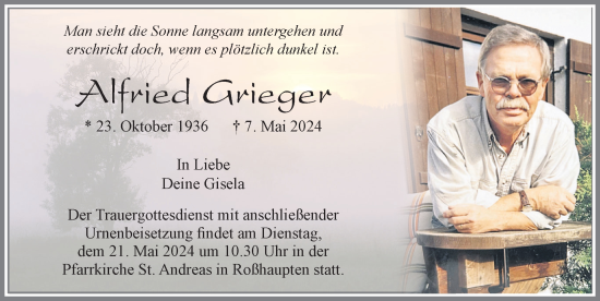 Traueranzeige von Alfred Grieger von Allgäuer Zeitung, Füssen