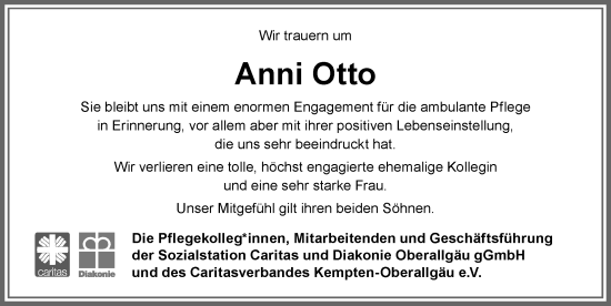 Traueranzeige von Anni Otto von Allgäuer Anzeigeblatt