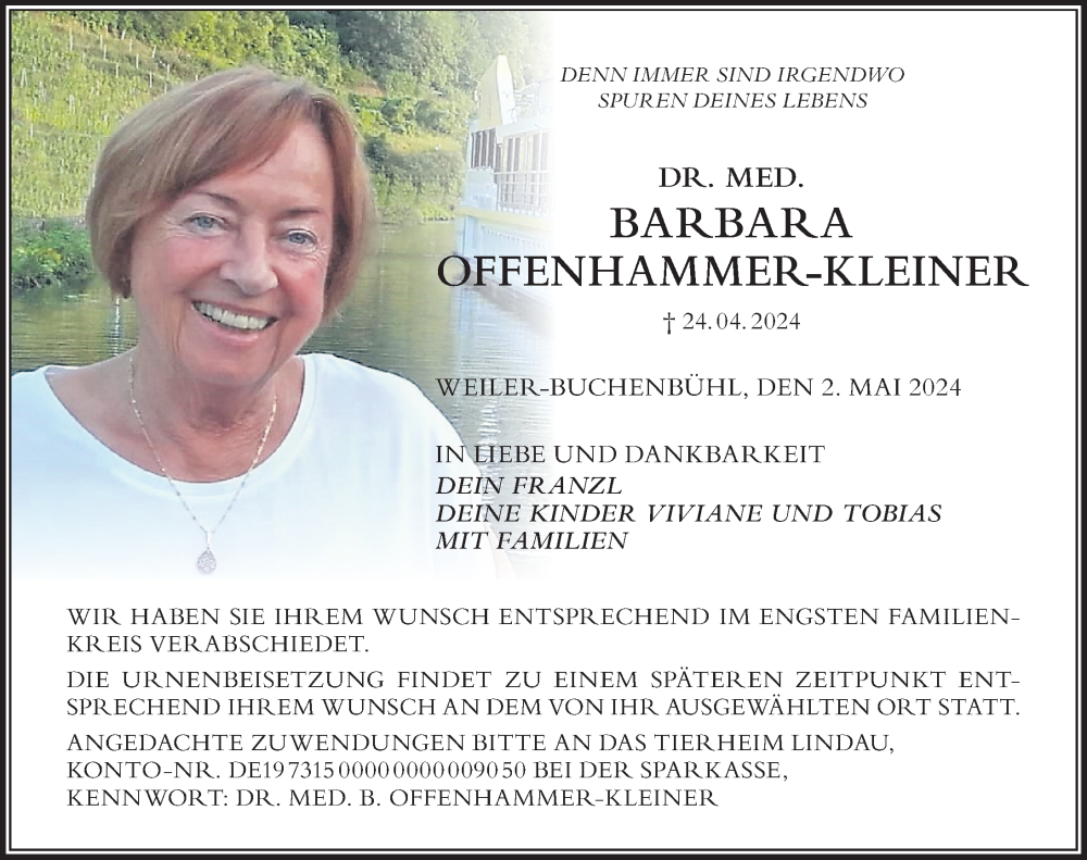  Traueranzeige für Barbara Offenhammer-Kleiner vom 02.05.2024 aus Der Westallgäuer