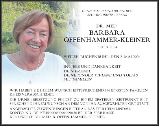 Traueranzeige von Barbara Offenhammer-Kleiner von Der Westallgäuer