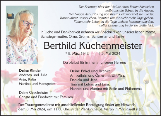 Traueranzeige von Berthild Küchenmeister von Allgäuer Zeitung,Kempten