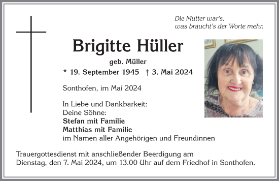 Traueranzeige von Brigitte Hüller von Allgäuer Anzeigeblatt