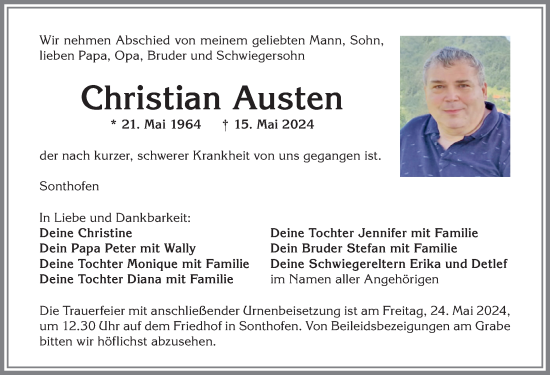 Traueranzeige von Christian Austen von Allgäuer Anzeigeblatt