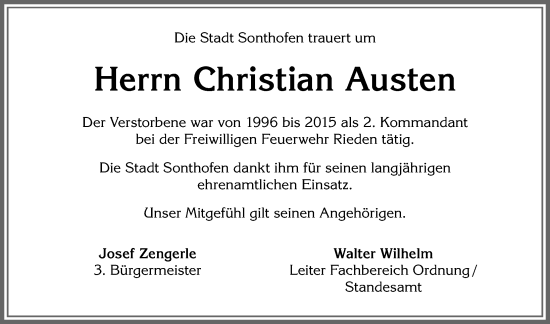 Traueranzeige von Christian Austen von Allgäuer Anzeigeblatt