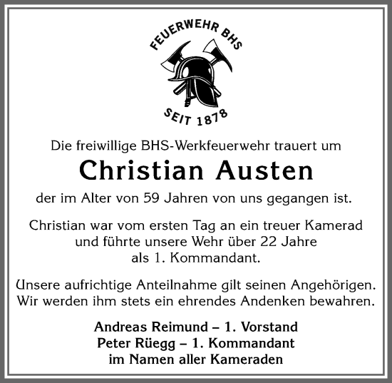 Traueranzeige von Christian Austen von Allgäuer Anzeigeblatt