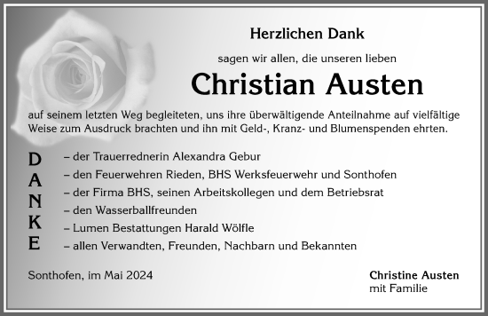 Traueranzeige von Christian Austen von Allgäuer Anzeigeblatt