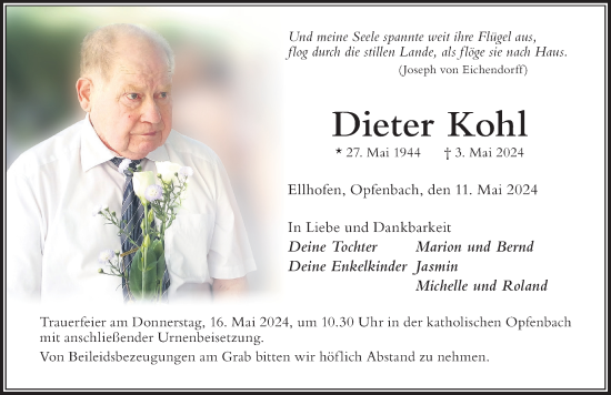 Traueranzeige von Dieter Kohl von Der Westallgäuer