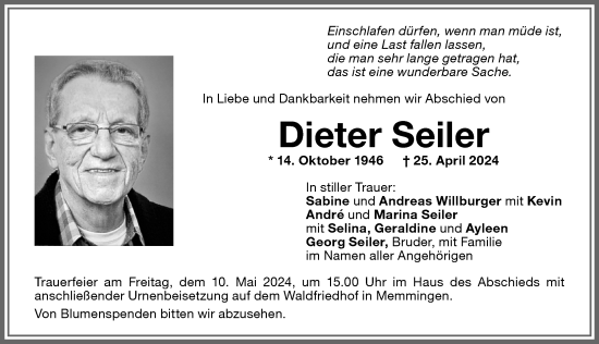 Traueranzeige von Dieter Seiler von Memminger Zeitung