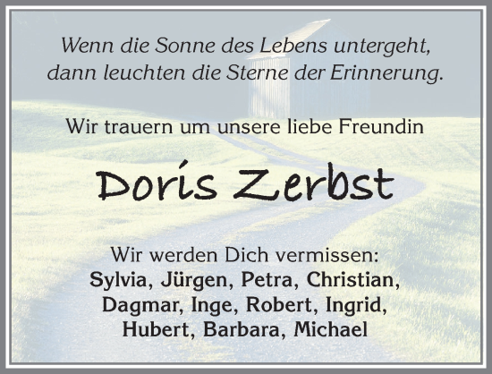 Traueranzeige von Doris Zerbst von Allgäuer Zeitung,Kempten
