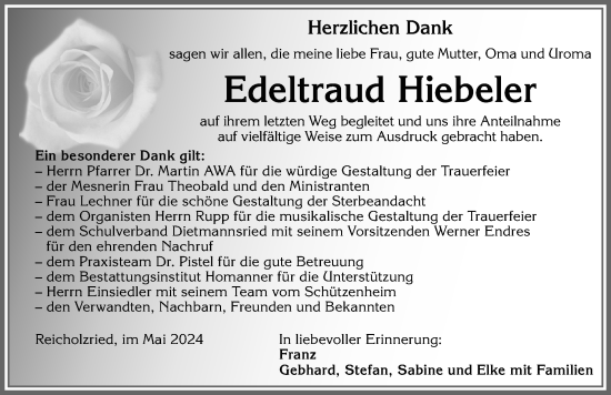 Traueranzeige von Edeltraud Hiebeler von Allgäuer Zeitung,Kempten