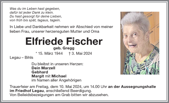 Traueranzeige von Elfriede Fischer von Memminger Zeitung