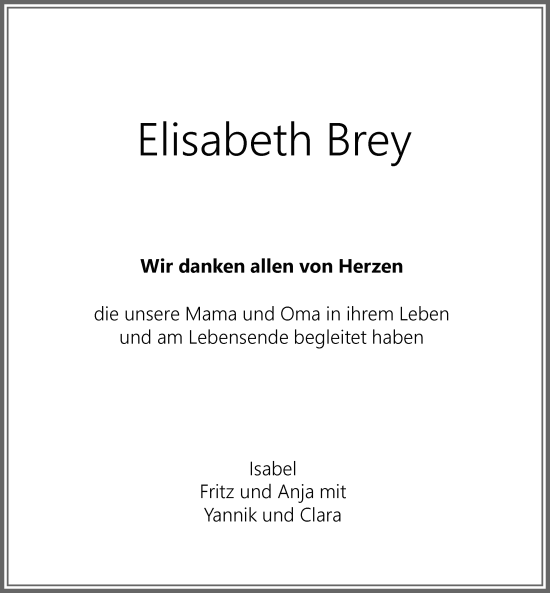 Traueranzeige von Elisabeth Brey von Memminger Zeitung