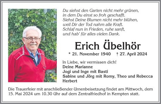 Traueranzeige von Erich Übelhör von Allgäuer Zeitung,Kempten