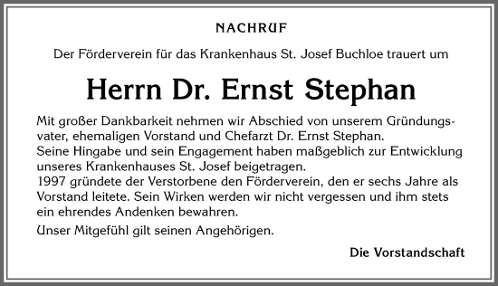 Traueranzeige von Ernst Stephan von Allgäuer Zeitung, Kaufbeuren/Buchloe