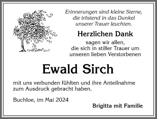 Traueranzeige von Ewald Sirch von Allgäuer Zeitung, Kaufbeuren/Buchloe