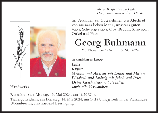 Traueranzeige von Georg Buhmann von Der Westallgäuer