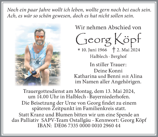 Traueranzeige von Georg Köpf von Allgäuer Zeitung, Füssen