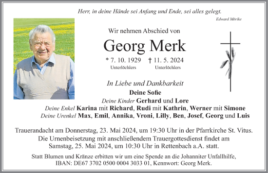 Traueranzeige von Georg Merk von Allgäuer Zeitung, Marktoberdorf