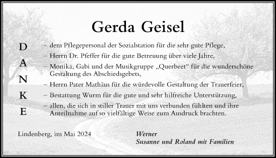 Traueranzeige von Gerda Geisel von Der Westallgäuer