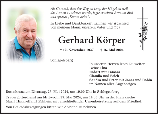Traueranzeige von Gerhard Körper von Memminger Zeitung