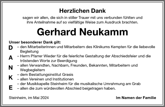 Traueranzeige von Gerhard Neukamm von Memminger Zeitung