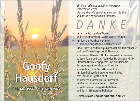 Traueranzeige von Goofy Hausdorf von Allgäuer Zeitung, Füssen