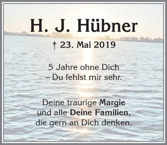 Traueranzeige von H. J. Hübner von Memminger Zeitung