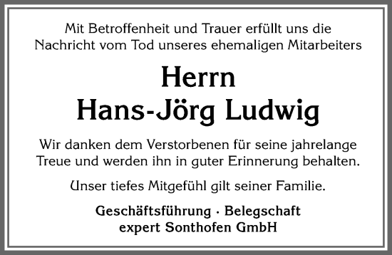 Traueranzeige von Hans-Jörg Ludwig von Allgäuer Zeitung,Kempten