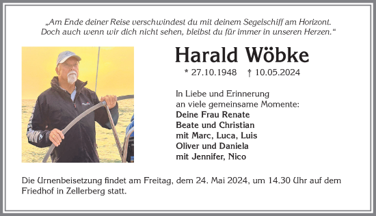 Traueranzeige von Harald Wöbke von Allgäuer Zeitung, Kaufbeuren/Buchloe