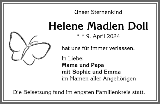 Traueranzeige von Helene Madlen Doll von Allgäuer Zeitung,Kempten