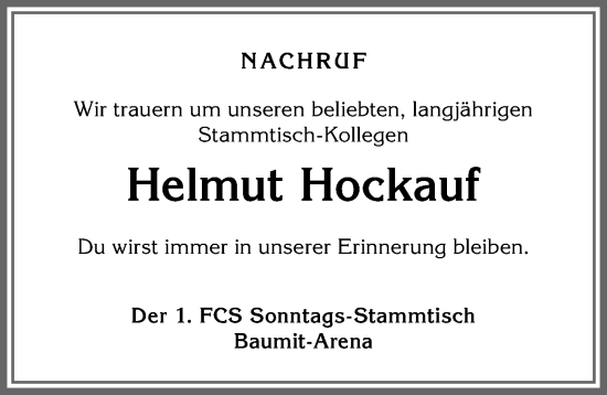 Traueranzeige von Helmut Hockauf von Allgäuer Anzeigeblatt