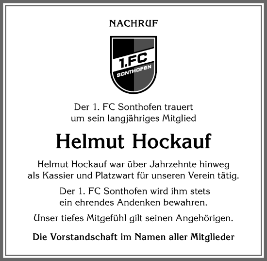 Traueranzeige von Helmut Hockauf von Allgäuer Anzeigeblatt