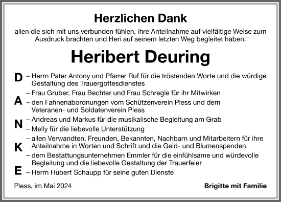 Traueranzeige von Heribert Deuring von Memminger Zeitung