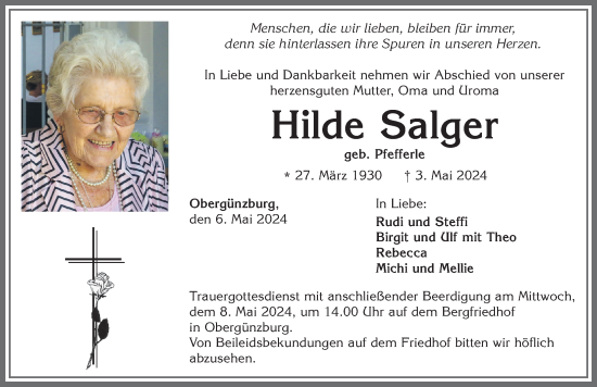 Traueranzeige von Hilde Salger von Allgäuer Zeitung, Marktoberdorf