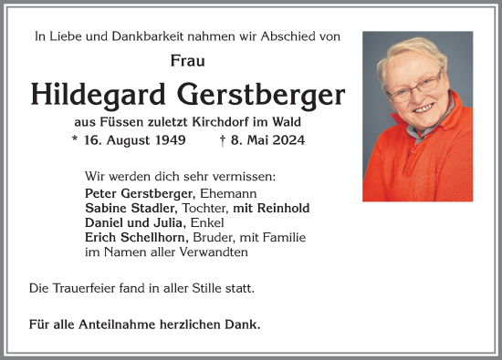 Traueranzeige von Hildegard Gerstberger von Allgäuer Zeitung, Füssen