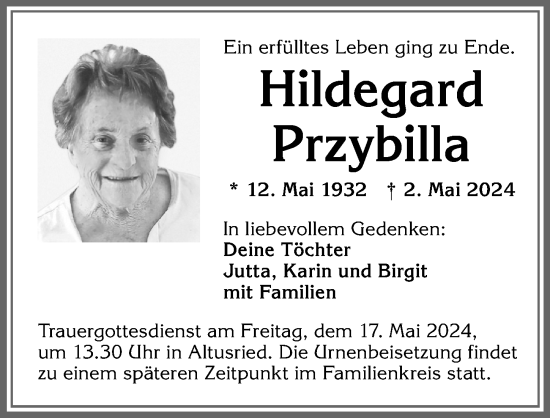Traueranzeige von Hildegard Przybilla von Allgäuer Zeitung,Kempten