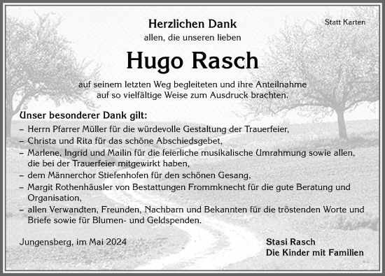 Traueranzeige von Hugo Rasch von Allgäuer Anzeigeblatt