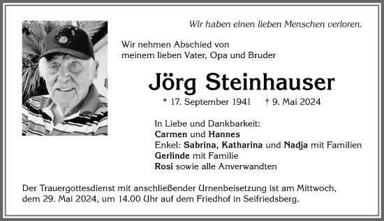 Traueranzeige von Jörg Steinhauser von Allgäuer Anzeigeblatt