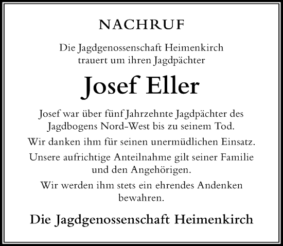 Traueranzeige von Josef Eller von Der Westallgäuer