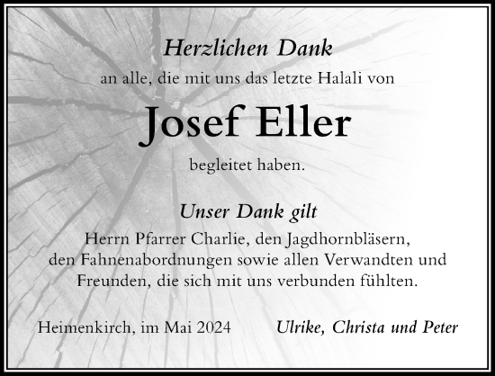 Traueranzeige von Josef Eller von Der Westallgäuer