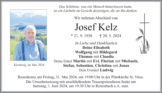 Traueranzeige von Josef Kelz von Allgäuer Zeitung, Marktoberdorf