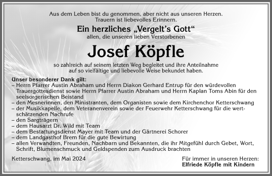 Traueranzeige von Josef Köpfle von Allgäuer Zeitung, Kaufbeuren/Buchloe