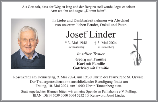 Traueranzeige von Josef Linder von Allgäuer Zeitung, Marktoberdorf