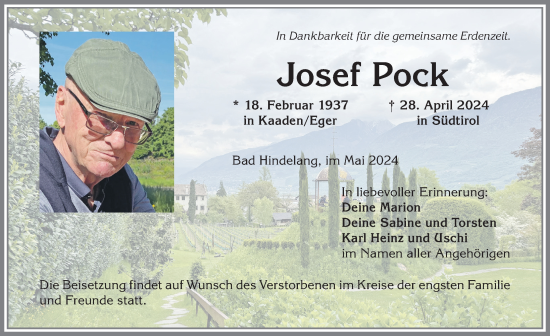 Traueranzeige von Josef Pock von Allgäuer Anzeigeblatt