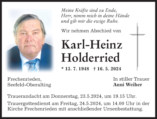 Traueranzeige von Karl-Heinz Holderried von Memminger Zeitung