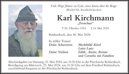 Traueranzeige von Karl Kirchmann von Der Westallgäuer