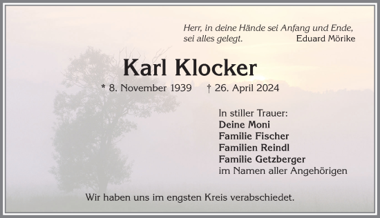 Traueranzeige von Karl Klocker von Allgäuer Zeitung,Kempten