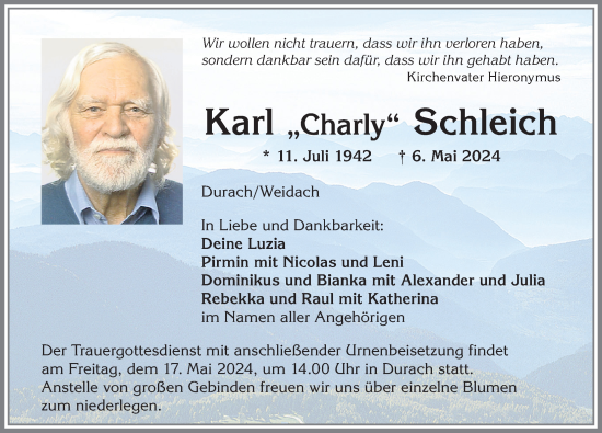 Traueranzeige von Karl  Schleich von Allgäuer Zeitung,Kempten